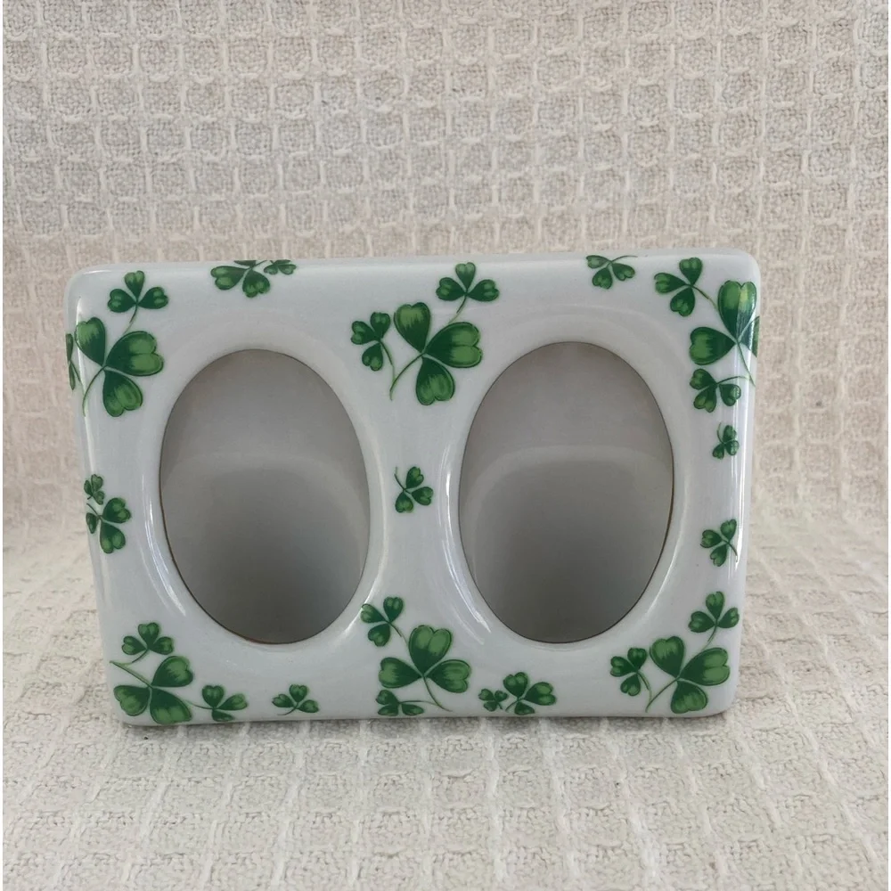Vintage Lefton Clover Pattern Double Photo Frame